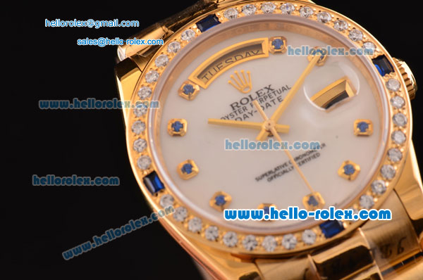 Rolex Day-Date 2813 Automatic Gold Case with White Dail and Diamond Bezel ETA Coating - Click Image to Close