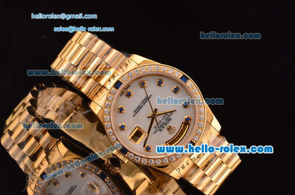 Rolex Day-Date 2813 Automatic Gold Case with White Dail and Diamond Bezel ETA Coating - Click Image to Close