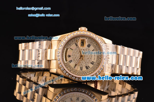 Rolex Masterpiece Swiss ETA 2836 Automatic Full Gold with Diamond Bezel and Diamond Dial - Click Image to Close