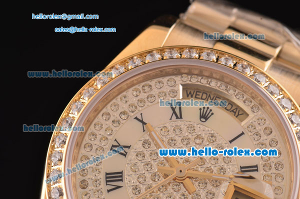 Rolex Masterpiece Swiss ETA 2836 Automatic Full Gold with Diamond Bezel and Diamond Dial - Click Image to Close
