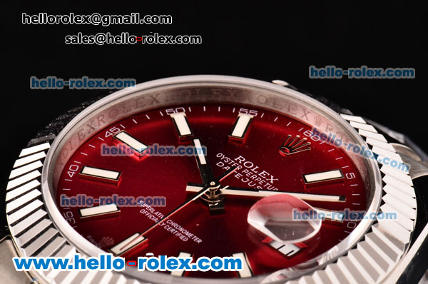 Rolex Datejust II Asia 2813 Automatic Steel Case with Red Dial and Stick Markers - ETA Coating Super LumiNova - Click Image to Close