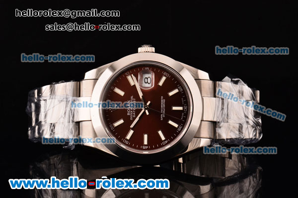 Rolex Datejust II Asia 2813 Automatic Steel Case with Brown Dial and White Stick Markers - ETA Coating Super LumiNova - Click Image to Close