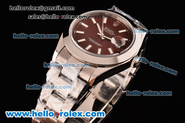 Rolex Datejust II Asia 2813 Automatic Steel Case with Brown Dial and White Stick Markers - ETA Coating Super LumiNova - Click Image to Close