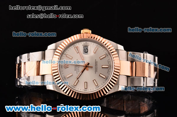 Rolex Datejust II Asia 2813 Automatic Two Tone Case with White Dial and White Stick Markers - ETA Coating Super LumiNova - Click Image to Close