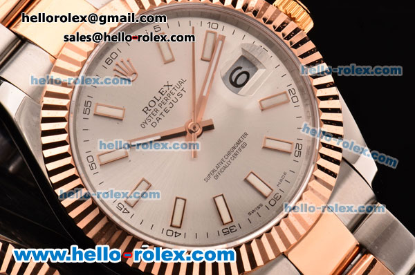 Rolex Datejust II Asia 2813 Automatic Two Tone Case with White Dial and White Stick Markers - ETA Coating Super LumiNova - Click Image to Close