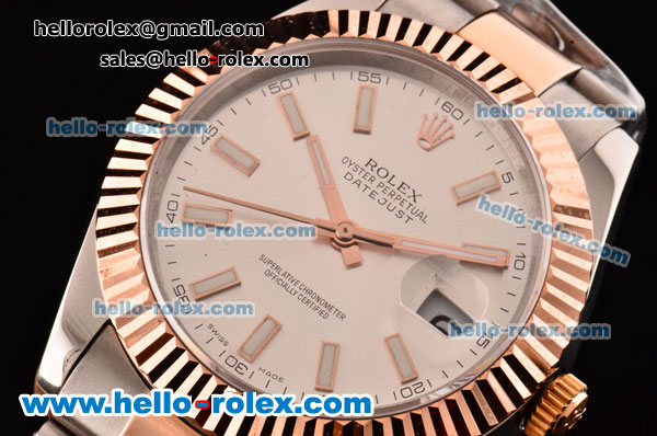 Rolex Datejust II Asia 2813 Automatic Two Tone Case with White Dial and White Stick Markers - ETA Coating Super LumiNova - Click Image to Close