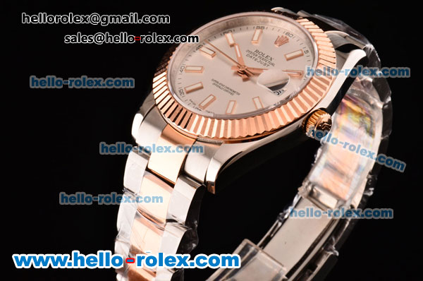 Rolex Datejust II Asia 2813 Automatic Two Tone Case with White Dial and White Stick Markers - ETA Coating Super LumiNova - Click Image to Close