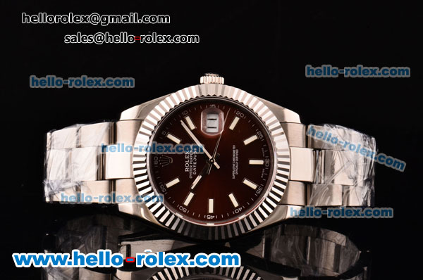 Rolex Datejust II Asia 2813 Automatic Full Steel with Brown Dial and White Stick Markers - ETA Coating Super LumiNova - Click Image to Close