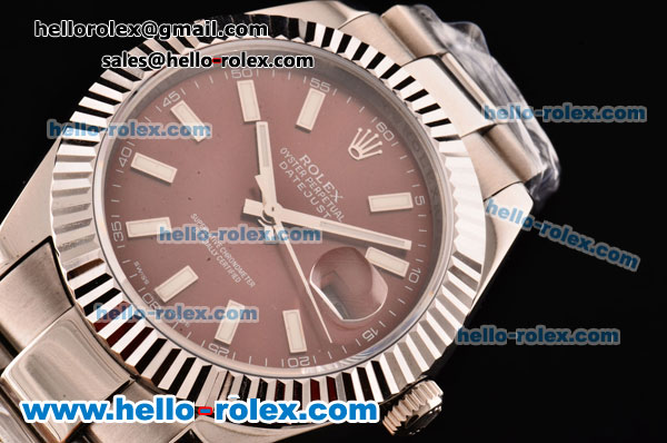 Rolex Datejust II Asia 2813 Automatic Full Steel with Brown Dial and White Stick Markers - ETA Coating Super LumiNova - Click Image to Close