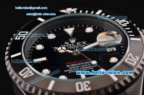 Rolex Pro-Hunter Submariner 2813 Automatic PVD Case with Black Dial Whtie Markers and PVD Strap - Click Image to Close
