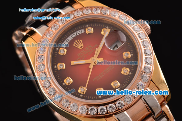 Rolex Day-Date Masterpiece Swiss ETA 2836 Automatic Two Tone Case with Coffee Dial and Diamond Bezel - Click Image to Close