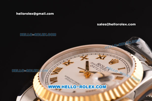 Rolex Datejust Asia 2813 Automatic Stainless Steel Case Gold Bezel with Two Tone Strap and White Dial - ETA Coating - Click Image to Close