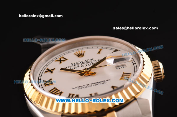 Rolex Datejust Asia 2813 Automatic Stainless Steel Case Gold Bezel with Two Tone Strap and White Dial - ETA Coating - Click Image to Close