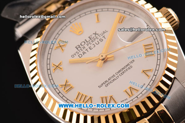 Rolex Datejust Asia 2813 Automatic Stainless Steel Case Gold Bezel with Two Tone Strap and White Dial - ETA Coating - Click Image to Close