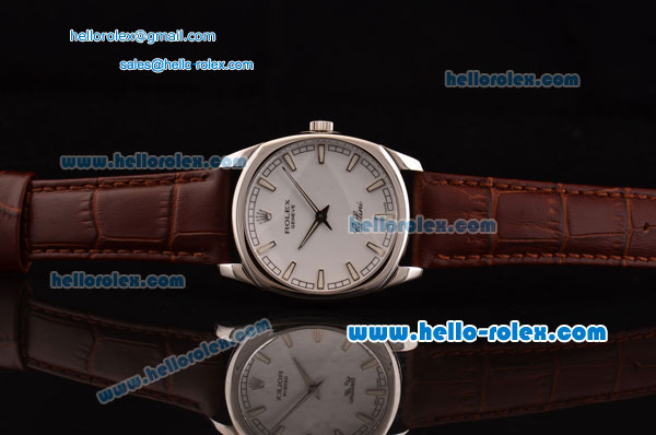 Rolex Cellini Danaos Swiss Quartz Stainless Steel Case with Brown Leather Strap White Dial Stick Markers - Click Image to Close