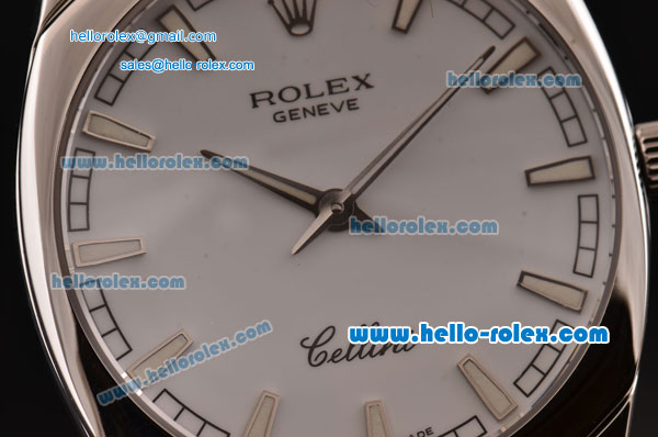 Rolex Cellini Danaos Swiss Quartz Stainless Steel Case with Brown Leather Strap White Dial Stick Markers - Click Image to Close
