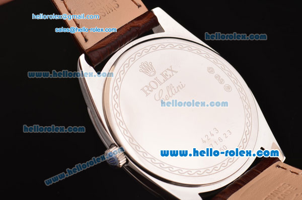 Rolex Cellini Danaos Swiss Quartz Stainless Steel Case with Brown Leather Strap White Dial Stick Markers - Click Image to Close
