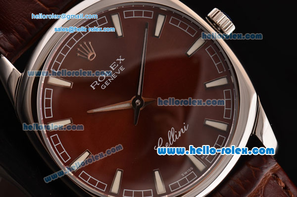 Rolex Cellini Danaos Swiss Quartz Stainless Steel Case with Brown Leather Strap Brown Dial Stick Markers - Click Image to Close