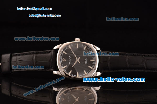 Rolex Cellini Danaos Swiss Quartz Stainless Steel Case with Black Leather Strap Black Dial Stick Markers - Click Image to Close