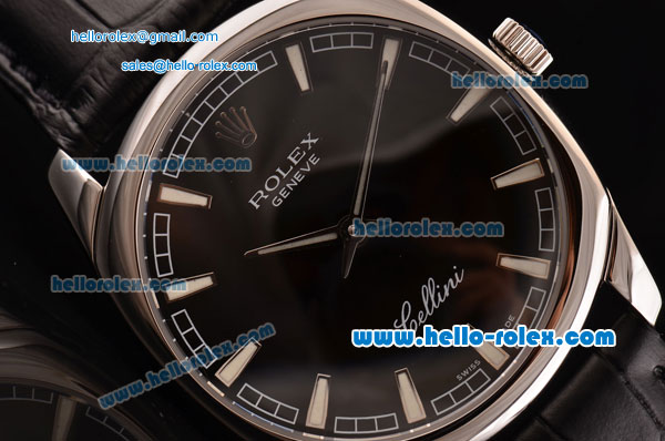 Rolex Cellini Danaos Swiss Quartz Stainless Steel Case with Black Leather Strap Black Dial Stick Markers - Click Image to Close