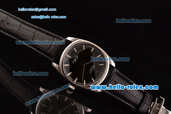 Rolex Cellini Danaos Swiss Quartz Stainless Steel Case with Black Leather Strap Black Dial Stick Markers - Click Image to Close