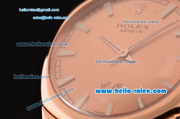 Rolex Cellini Danaos Swiss Quartz Rose Gold Case with Brown Leather Strap Orange Dial Stick Markers - Click Image to Close