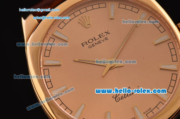 Rolex Cellini Danaos Swiss Quartz Yellow Gold Case with Brown Leather Strap Gold Dial Stick Markers - Click Image to Close