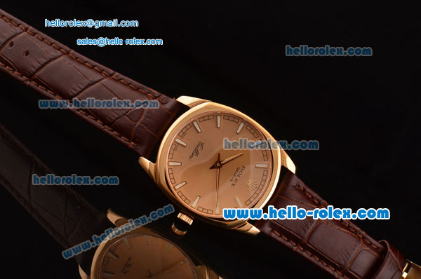 Rolex Cellini Danaos Swiss Quartz Yellow Gold Case with Brown Leather Strap Gold Dial Stick Markers - Click Image to Close