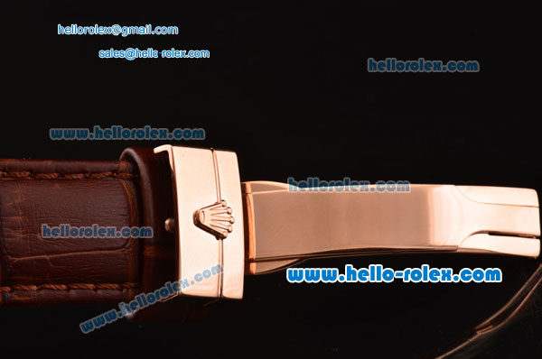 Rolex Cellini Danaos Swiss Quartz Rose Gold Case with Brown Leather Strap Brown Dial Stick Markers - Click Image to Close