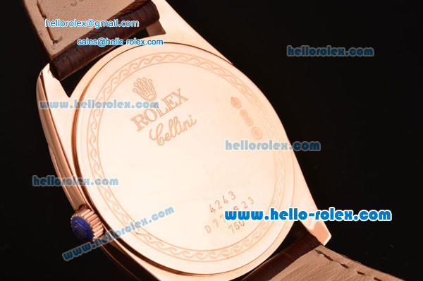 Rolex Cellini Danaos Swiss Quartz Rose Gold Case with Brown Leather Strap Brown Dial Stick Markers - Click Image to Close