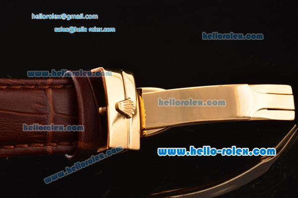 Rolex Cellini Danaos Swiss Quartz Yellow Gold Case with Brown Leather Strap White Dial Stick Markers - Click Image to Close