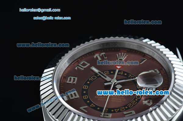 Rolex Sky-Dweller Asia 2813 Automatic Stainless Steel Case with Brown Leather Strap and Brown Dial - Click Image to Close