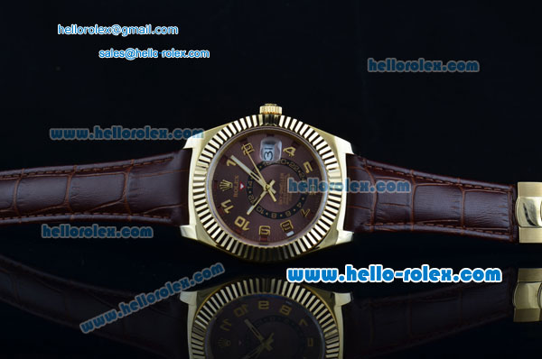 Rolex Sky-Dweller Asia 2813 Automatic Gold Case with Brown Leather Strap and Brown Dial - Click Image to Close