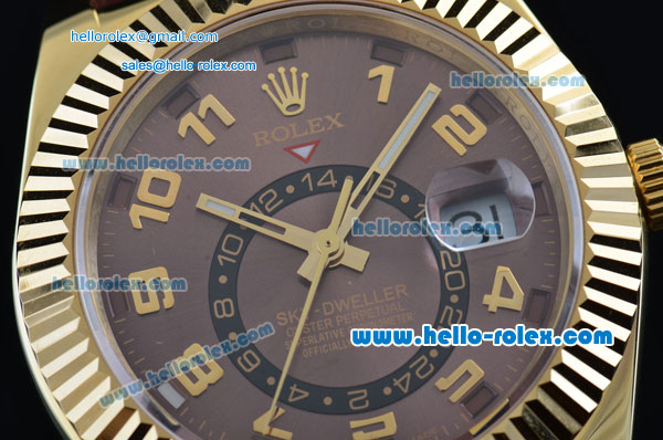 Rolex Sky-Dweller Asia 2813 Automatic Gold Case with Brown Leather Strap and Brown Dial - Click Image to Close