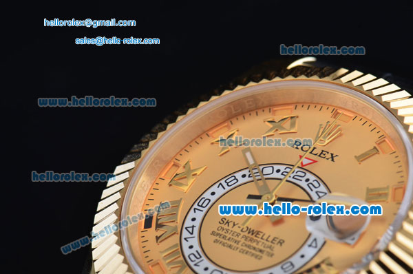Rolex Sky-Dweller Asia 2813 Automatic Gold Case with Black Leather Strap and Yellow Dial - Click Image to Close