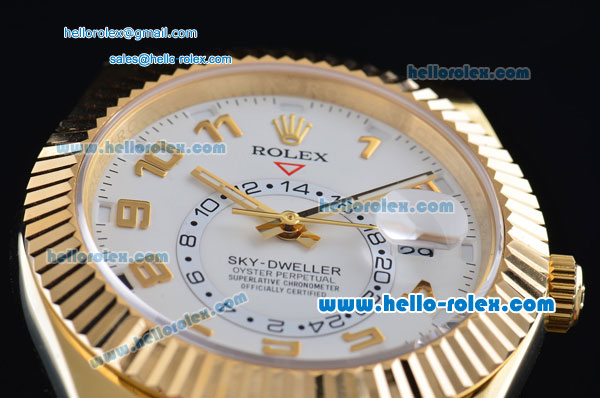 Rolex Sky-Dweller Asia 2813 Automatic Gold Case with Black Leather Strap and White Dial - Click Image to Close