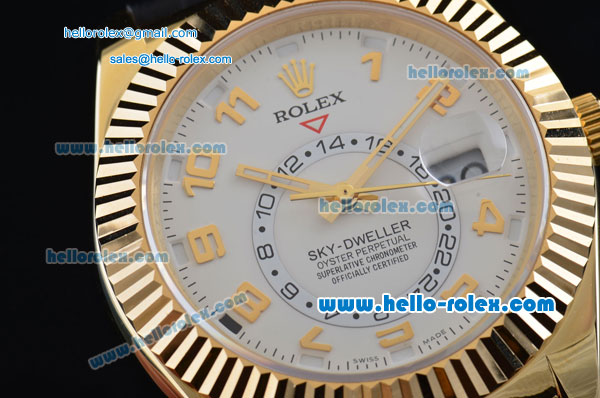 Rolex Sky-Dweller Asia 2813 Automatic Gold Case with Black Leather Strap and White Dial - Click Image to Close