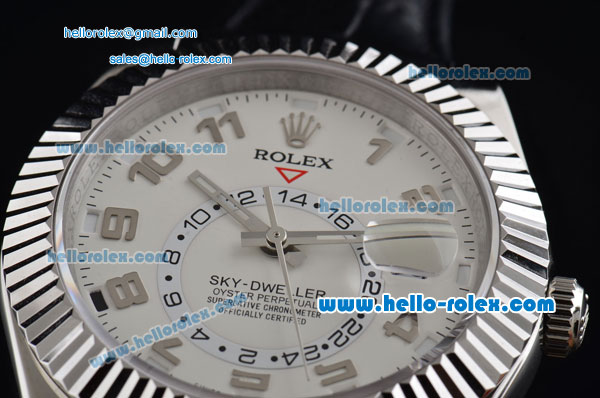 Rolex Sky-Dweller Asia 2813 Automatic Stainless Steel Case with Black Leather Strap and White Dial Numeral Markers - Click Image to Close
