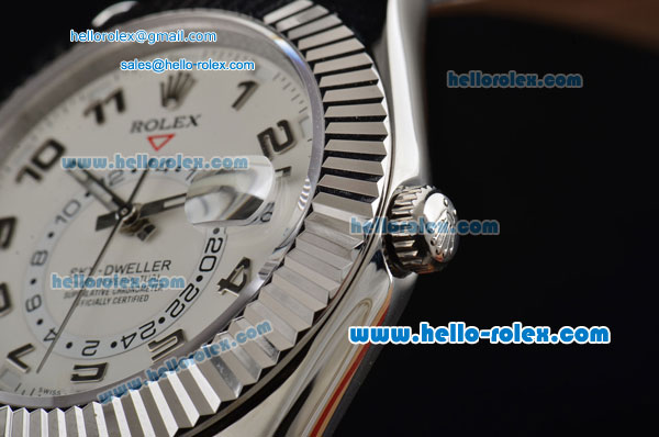 Rolex Sky-Dweller Asia 2813 Automatic Stainless Steel Case with Black Leather Strap and White Dial Numeral Markers - Click Image to Close