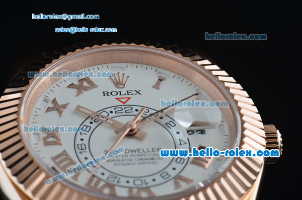 Rolex Sky-Dweller Asia 2813 Automatic Rose Gold Case with Black Leather Strap and White Dial Roman Markers - Click Image to Close
