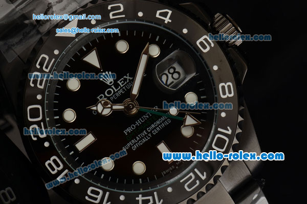Rolex Pro-Hunter GMT-Master Asia 2813 Automatic PVD Case with PVD Strap and Black Dial Stick Markers - Click Image to Close