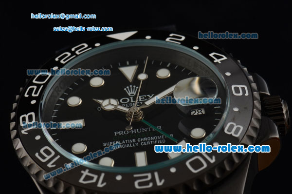 Rolex Pro-Hunter GMT-Master Asia 2813 Automatic PVD Case with PVD Strap and Black Dial Stick Markers - Click Image to Close