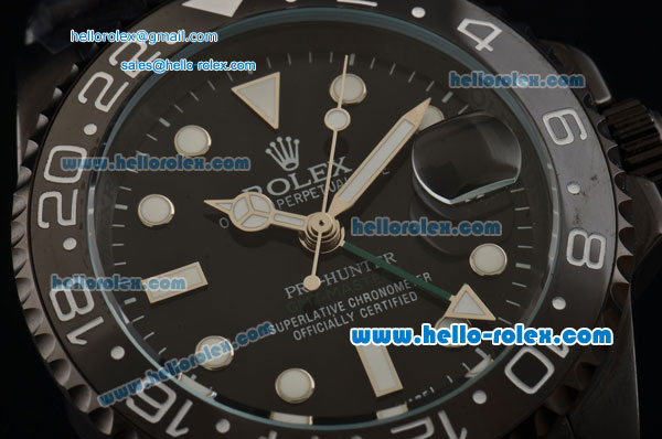 Rolex Pro-Hunter GMT-Master Asia 2813 Automatic PVD Case with PVD Strap and Black Dial Stick Markers - Click Image to Close