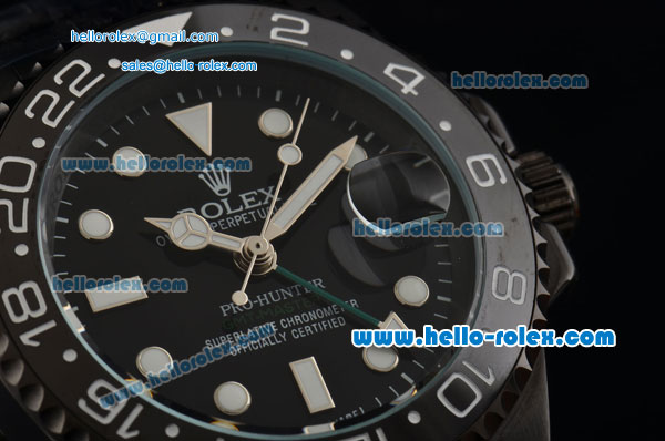 Rolex Pro-Hunter GMT-Master Asia 2813 Automatic PVD Case with PVD Strap and Black Dial Stick Markers - Click Image to Close