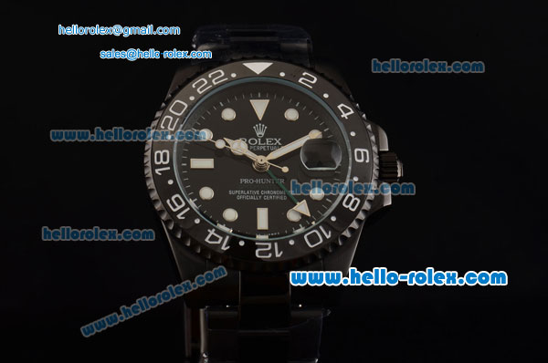 Rolex Pro-Hunter GMT-Master Asia 2813 Automatic PVD Case with PVD Strap and Black Dial Stick Markers - Click Image to Close