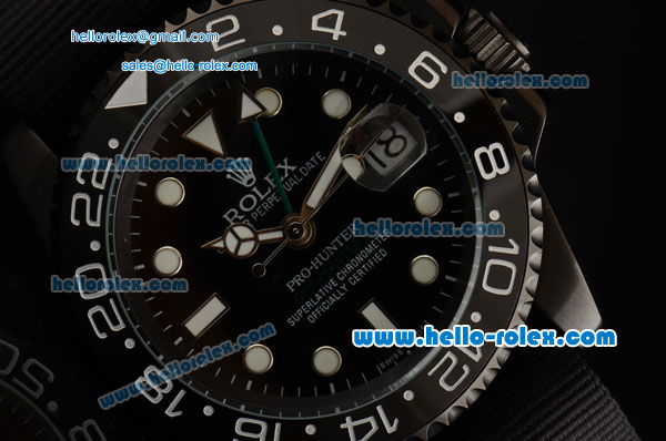 Rolex Pro-Hunter GMT-Master Asia 2813 Automatic PVD Case with Black Nylon Strap and Black Dial Stick Markers - Click Image to Close