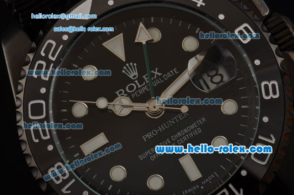 Rolex Pro-Hunter GMT-Master Asia 2813 Automatic PVD Case with Black Nylon Strap and Black Dial Stick Markers - Click Image to Close