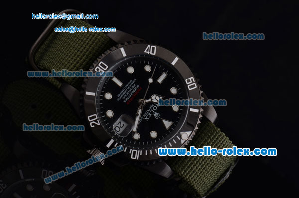 Rolex Submariner Asia 2813 Automatic PVD Case with Green Nylon Strap and Black Dial Stick Markers - Click Image to Close