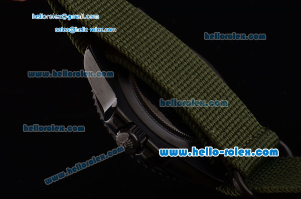 Rolex Submariner Asia 2813 Automatic PVD Case with Green Nylon Strap and Black Dial Stick Markers - Click Image to Close
