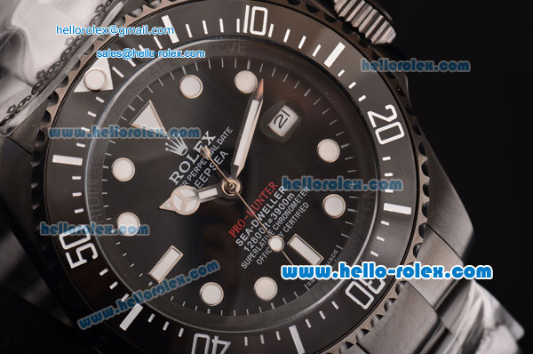 Rolex Pro-Hunter Sea-Dweller Asia 2813 Automatic PVD Case with PVD Strap Black Dial White Markers - Click Image to Close